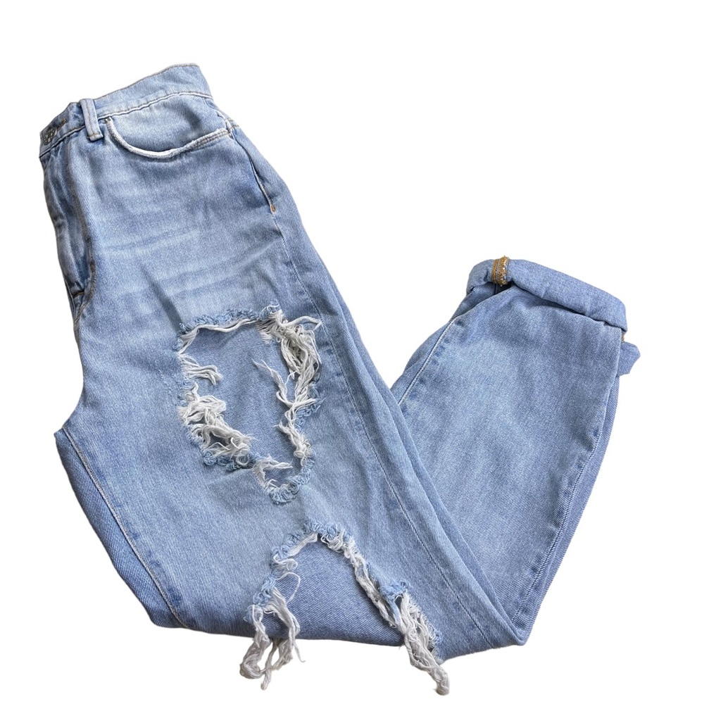 BDB Mom High Rise Distressed with holes Blue Jeans Womens Size 25